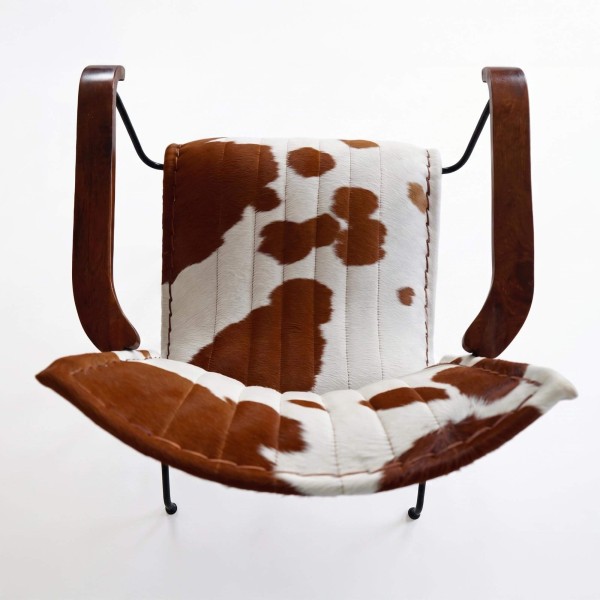 Fauteuil en peau de vache véritable brun/blanc