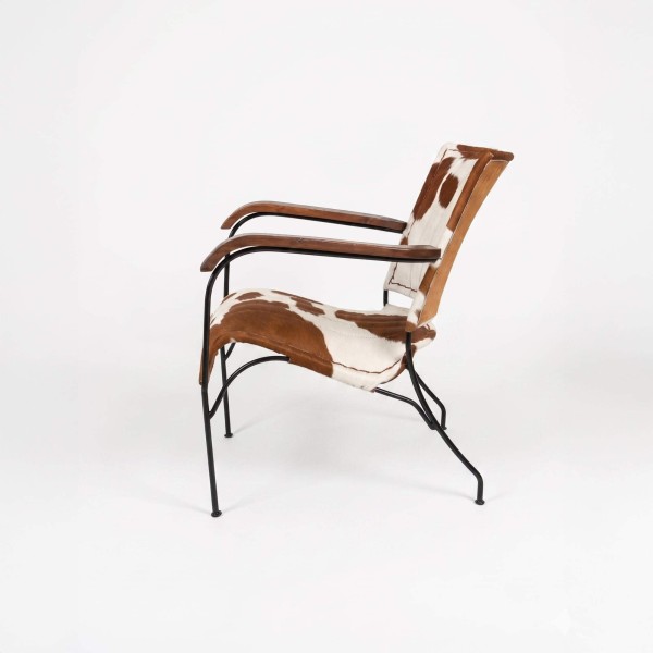 Fauteuil en peau de vache véritable brun/blanc