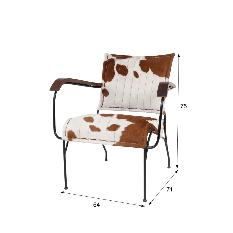 Fauteuil en peau de vache véritable brun/blanc