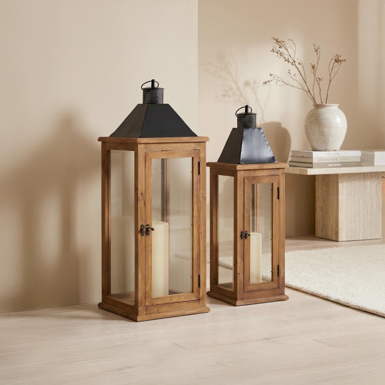 Lot de 2 lanternes en bois et métal - Hudson