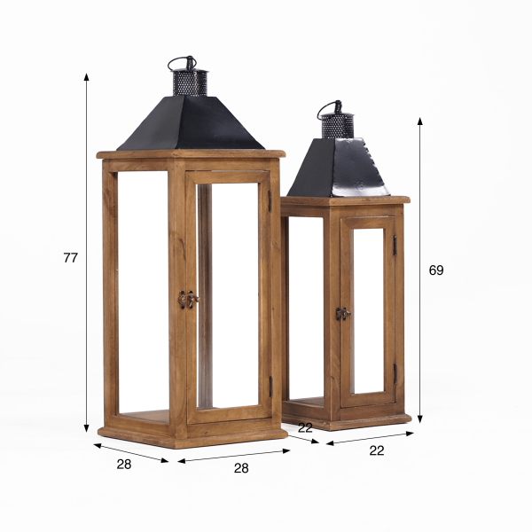 Lot de 2 lanternes en bois et métal - Hudson