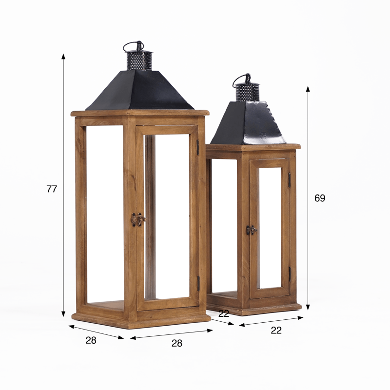 Lot de 2 lanternes en bois et métal - Hudson