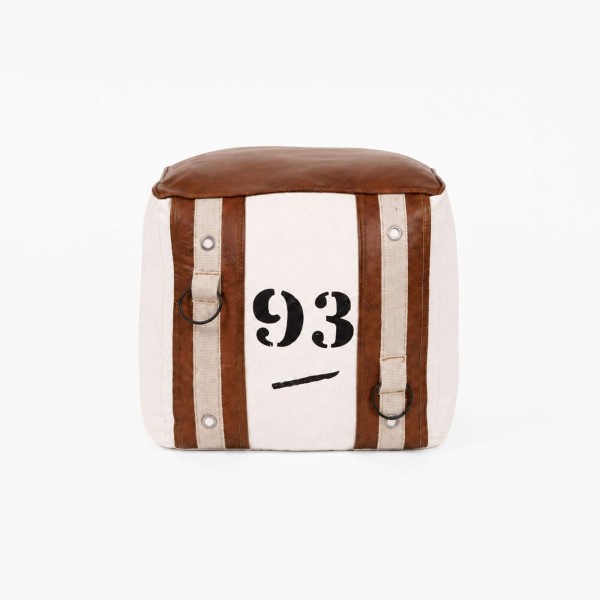 Pouf en cuir et tissu de style vintage "93"