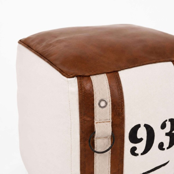 Pouf en cuir et tissu de style vintage "93"