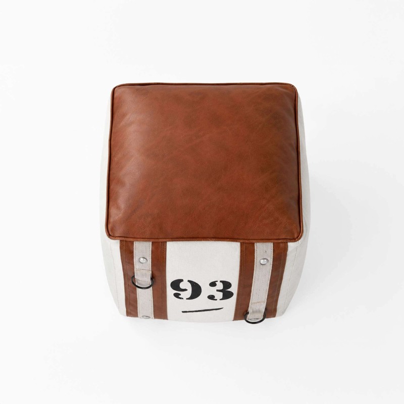 Pouf en cuir et tissu de style vintage "93"