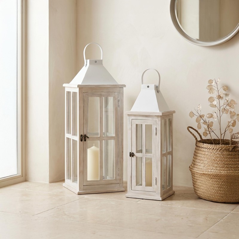 Lot de 2 lanternes en bois et métal - Cottage
