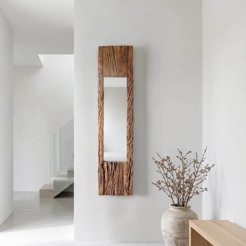 Miroir en bois brut rectangulaire 25 x 120 cm - Tree