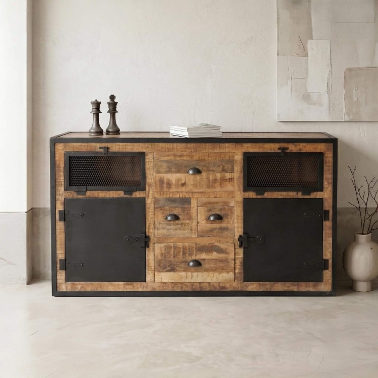Buffet industriel à portes finition carbone