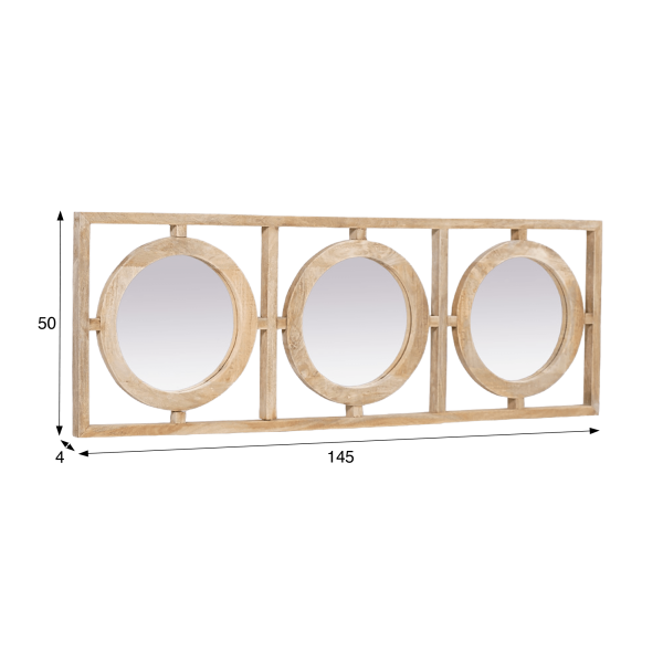 Ensemble rectangulaire 145 x 50 cm de miroirs ronds avec cadre en bois - Ellipse