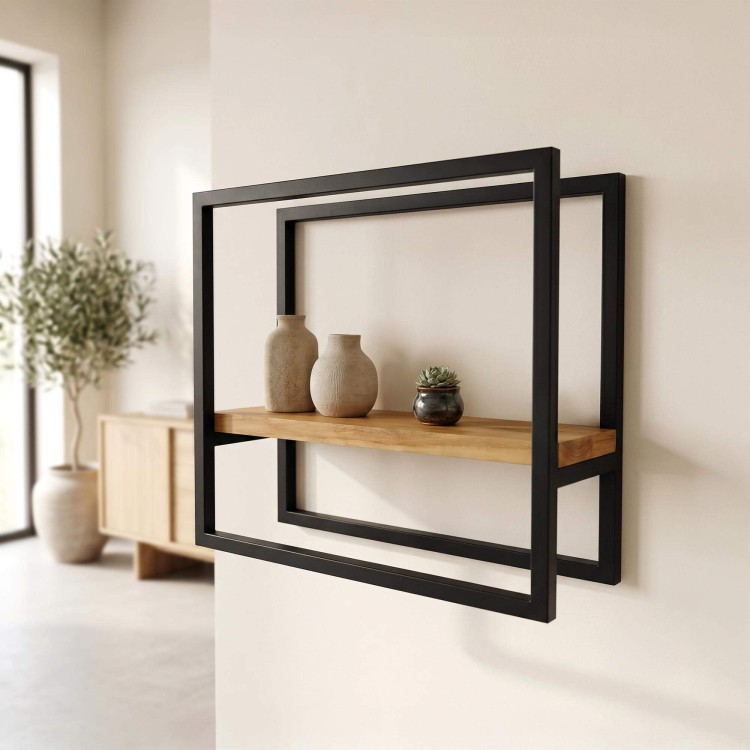 Etagère murale rectangulaire bois et métal 40 x 35 cm - Strip