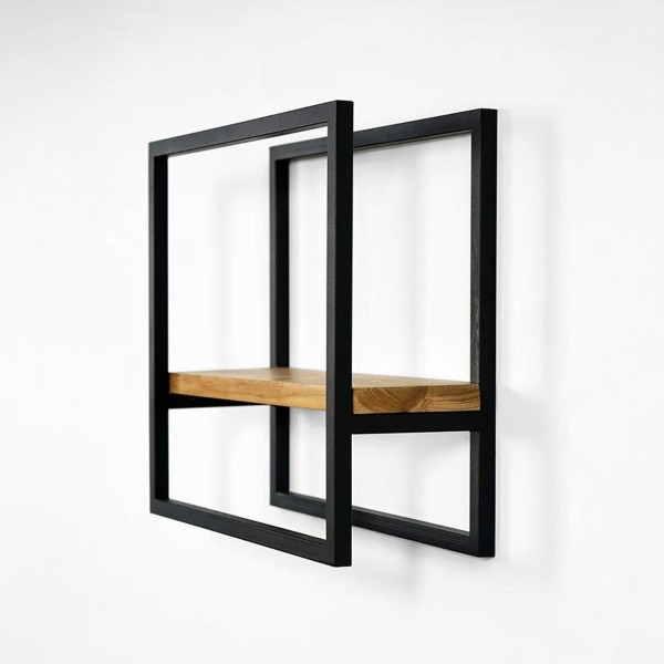 Etagère murale rectangulaire bois et métal 40 x 35 cm - Strip