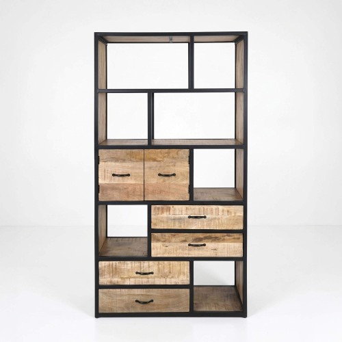 Bibliothèque étagère industrielle bois massif 185 cm x 100 cm - Walter