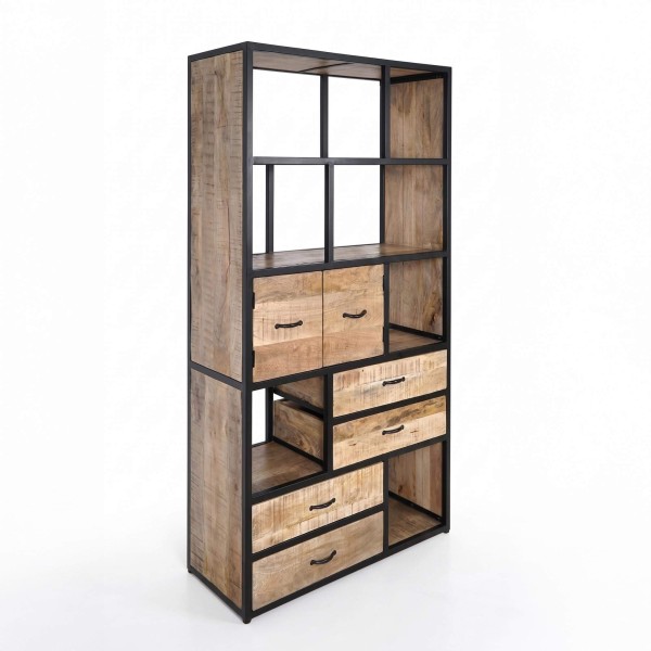 Bibliothèque étagère industrielle bois massif 185 cm x 100 cm - Walter