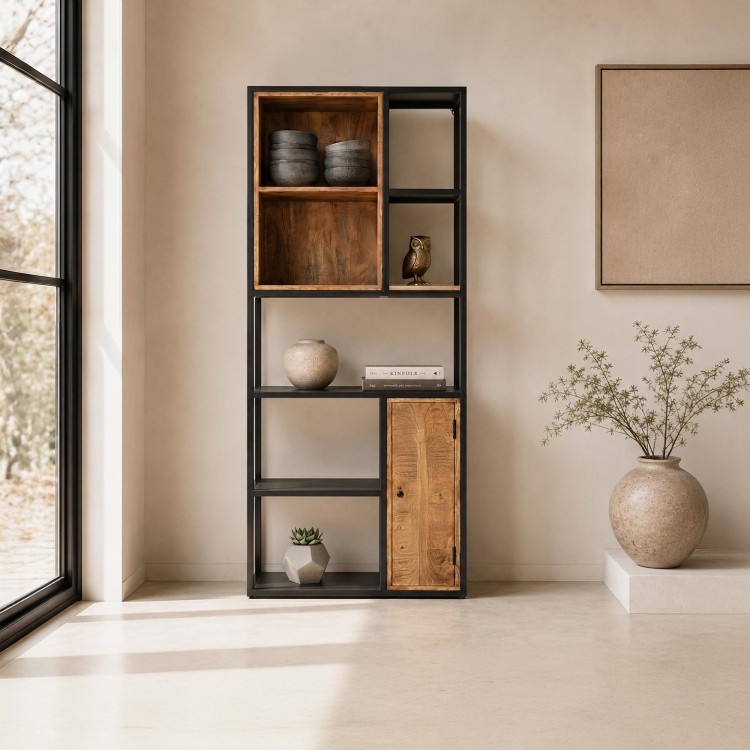 Bibliothèque étagère en métal et bois naturel 80cm - Diane