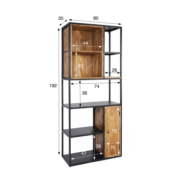 Bibliothèque étagère en métal et bois naturel 80cm - Diane
