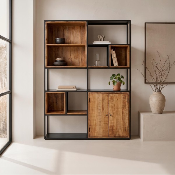 Bibliothèque étagère en métal et bois naturel 140cm - Diane
