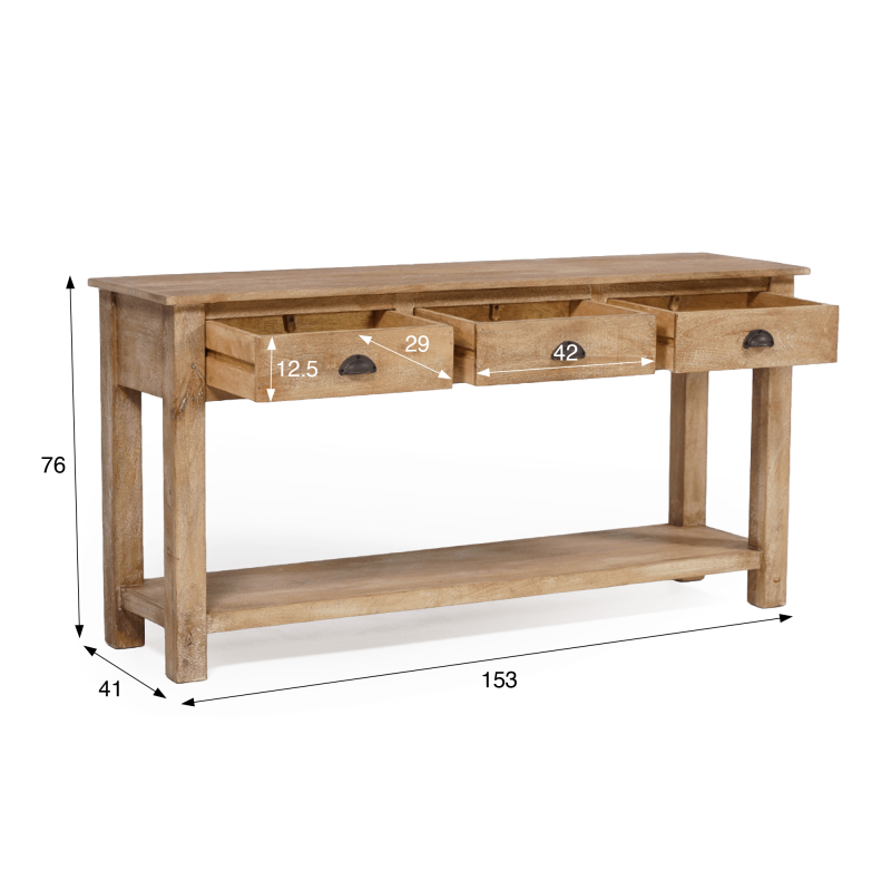 Console en bois naturel 3 tiroirs - Timber