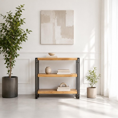 Etagère basse en bois massif et métal - Liverpool