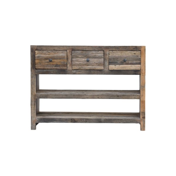 Console 3 tiroirs en bois foncé brut et ancien - Antique