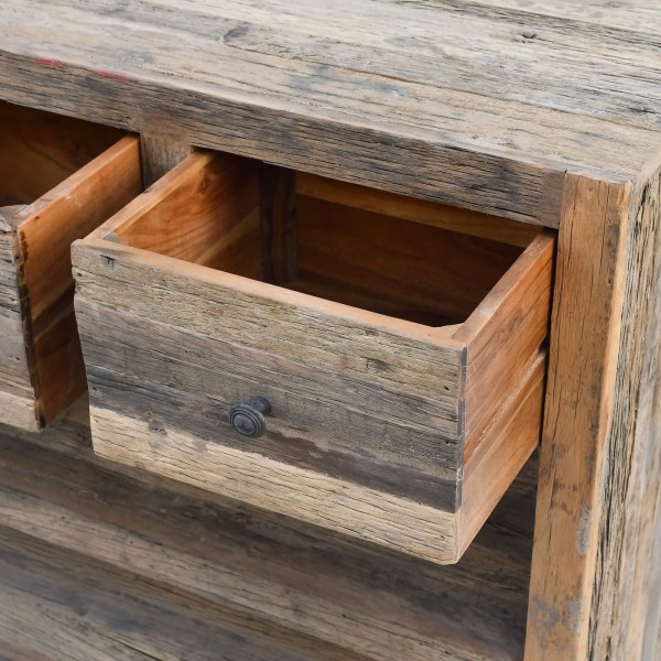 Console 3 tiroirs en bois foncé brut et ancien - Antique