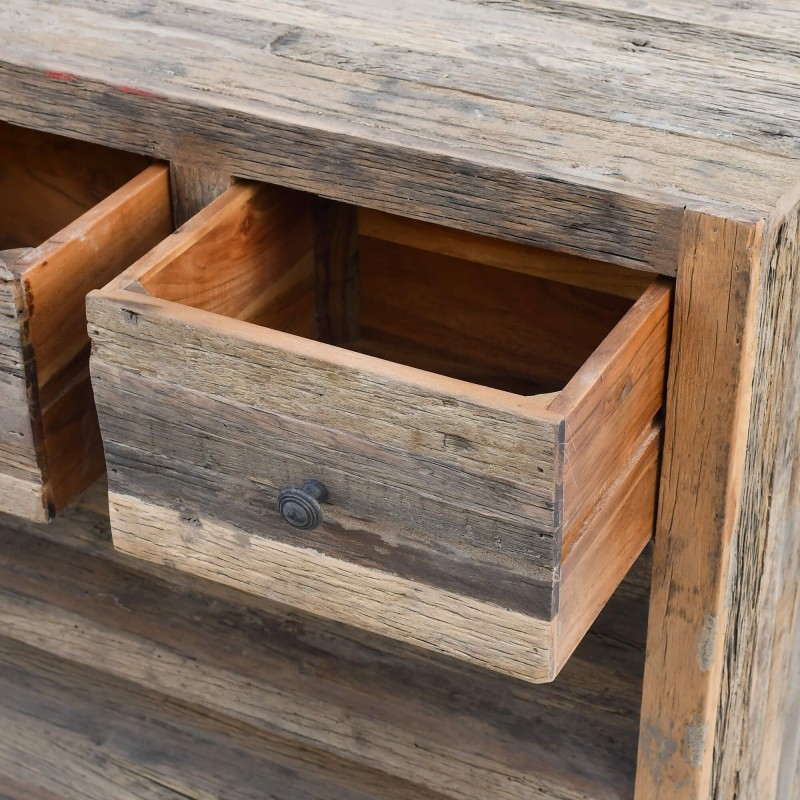Console 3 tiroirs en bois foncé brut et ancien - Antique