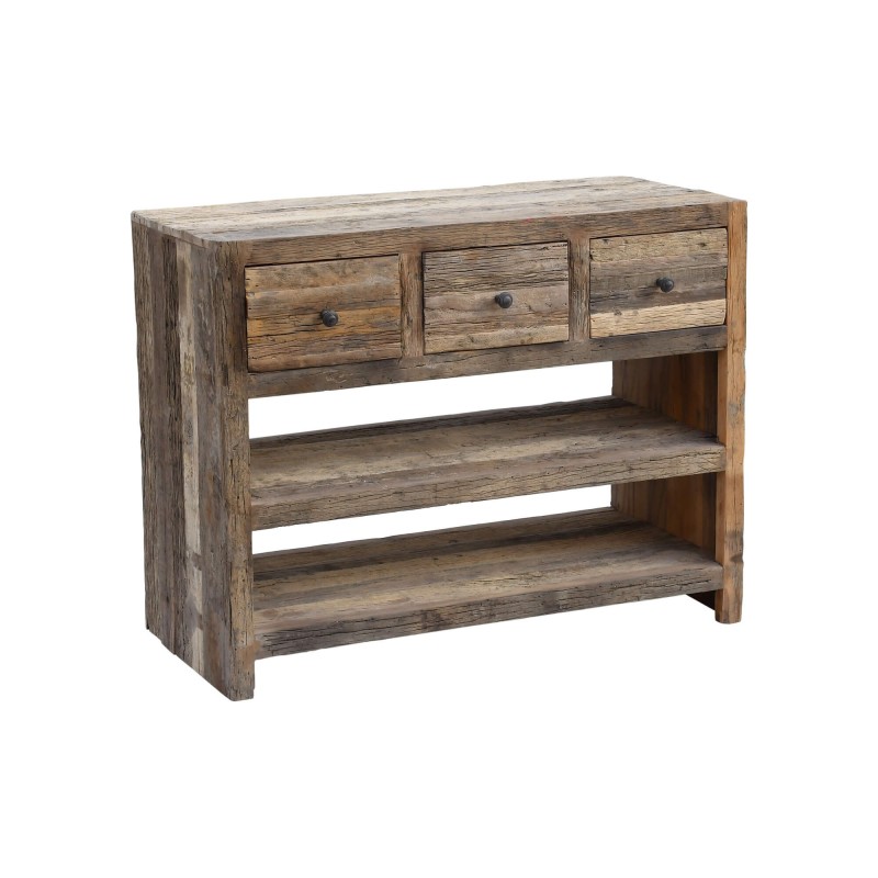 Console 3 tiroirs en bois foncé brut et ancien - Antique