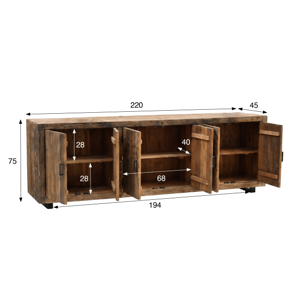 Enfilade en bois foncé brut et ancien 220 cm - Antique