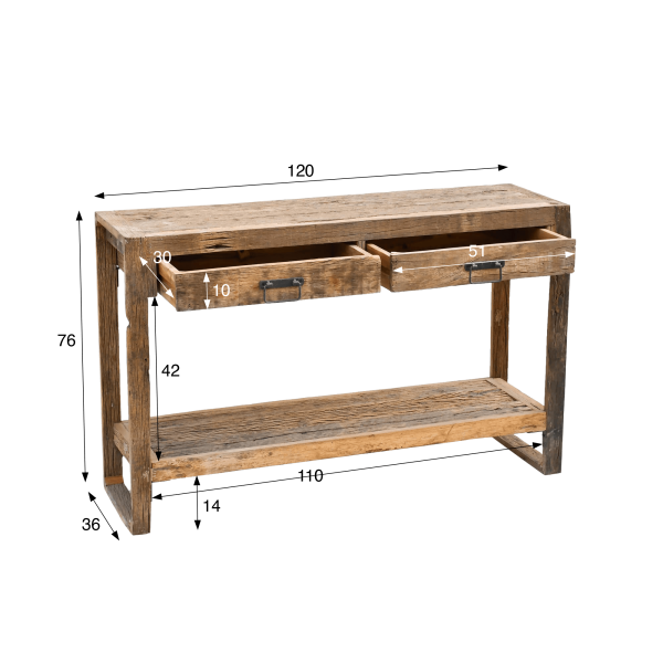Console en bois massif brut et ancien - Antique
