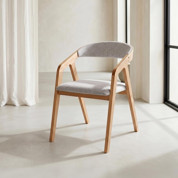 Chaise de salle à manger avec dossier et assise en tissu gris - Seren