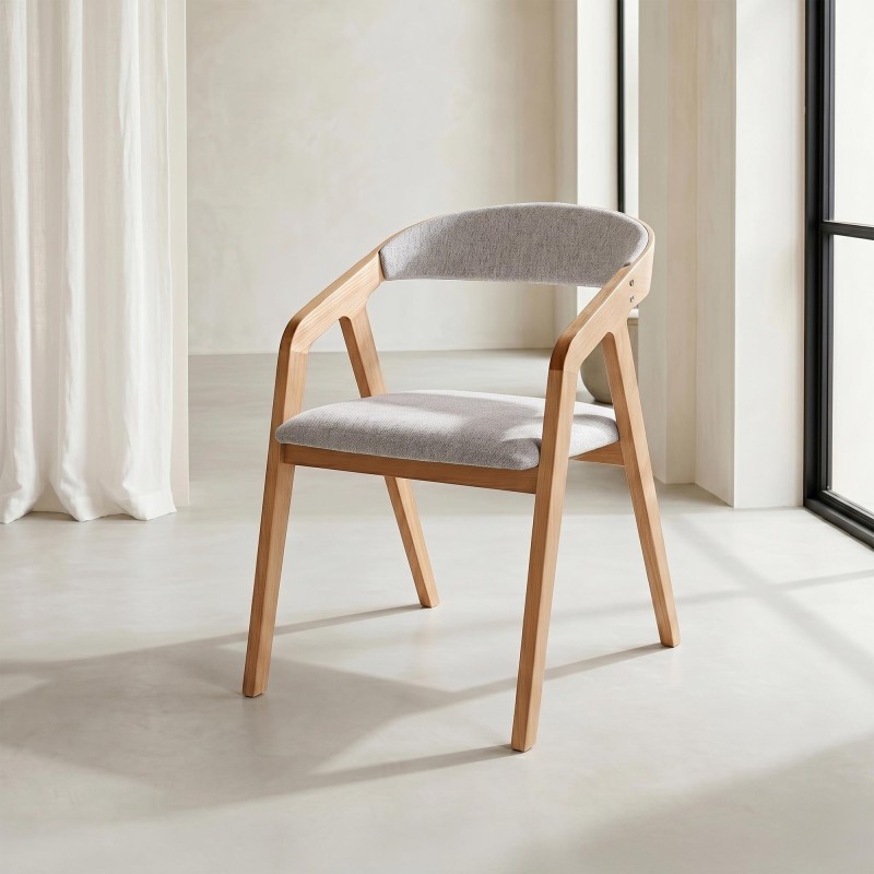 Chaise de salle à manger avec dossier et assise en tissu gris - Seren