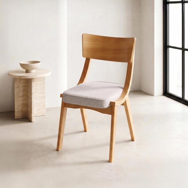 Chaise de salle à manger en hêtre naturel et tissu beige - Svea