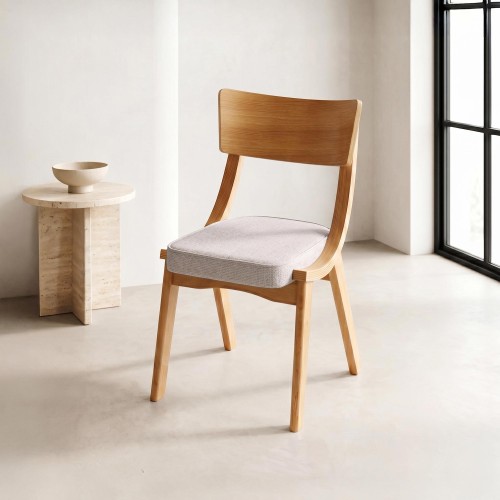 Chaise de salle à manger en hêtre naturel et tissu beige - Svea