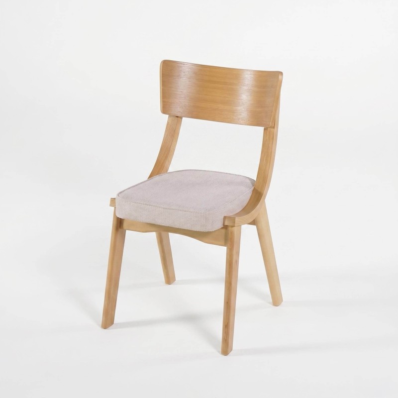 Chaise de salle à manger en hêtre naturel et tissu beige - Svea