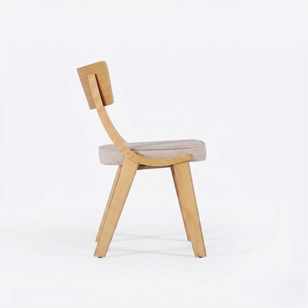 Chaise de salle à manger en hêtre naturel et tissu beige - Svea