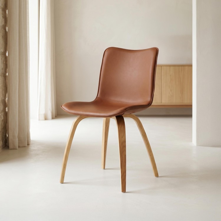 Chaise de salle à manger en cuir marron - Glee
