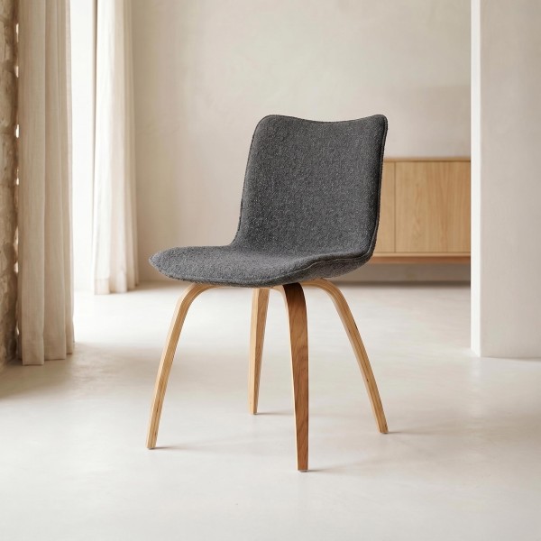 Chaise de salle à manger en tissu bouclé et pieds en chêne - Glee
