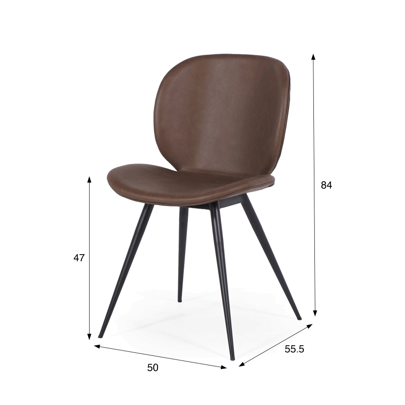 Chaise de salle à manger en cuir marron foncé avec pieds noirs - Cloud