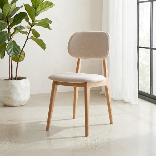 Chaise en bois massif de chêne et tissu beige - Skaga