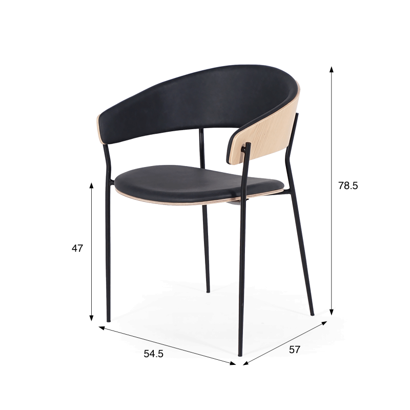 Chaise en cuir noir et bois de chêne - Crib