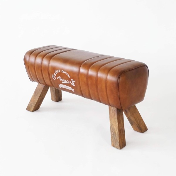 Banc en bois et cuir naturel - Navona