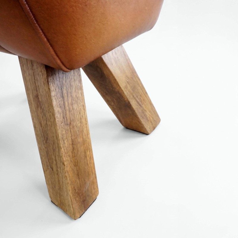 Banc en bois et cuir naturel - Navona