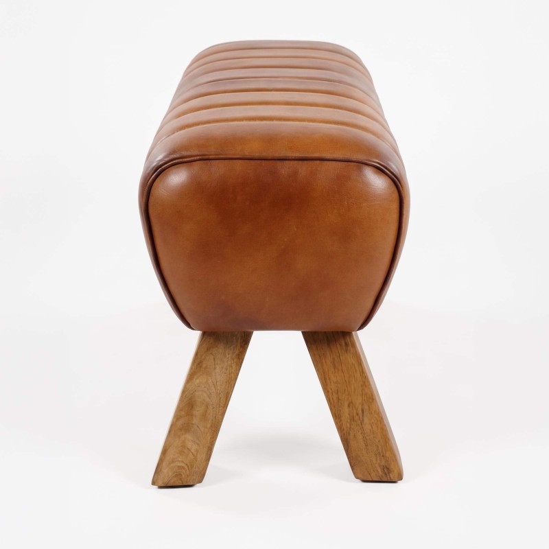 Banc en bois et cuir naturel - Navona