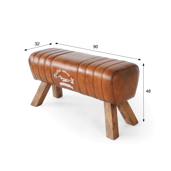 Banc en bois et cuir naturel - Navona