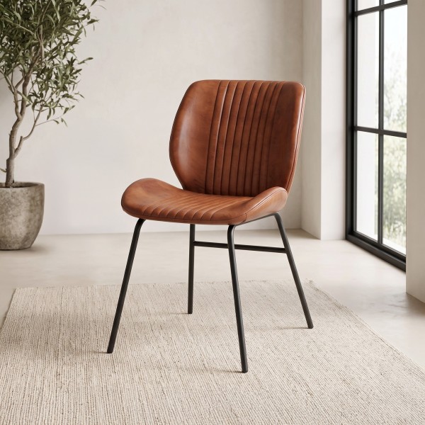 Chaise salle à manger en cuir véritable - Louis