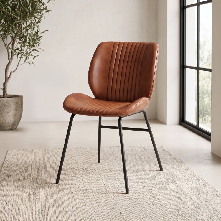 Chaise salle à manger en cuir véritable - Louis