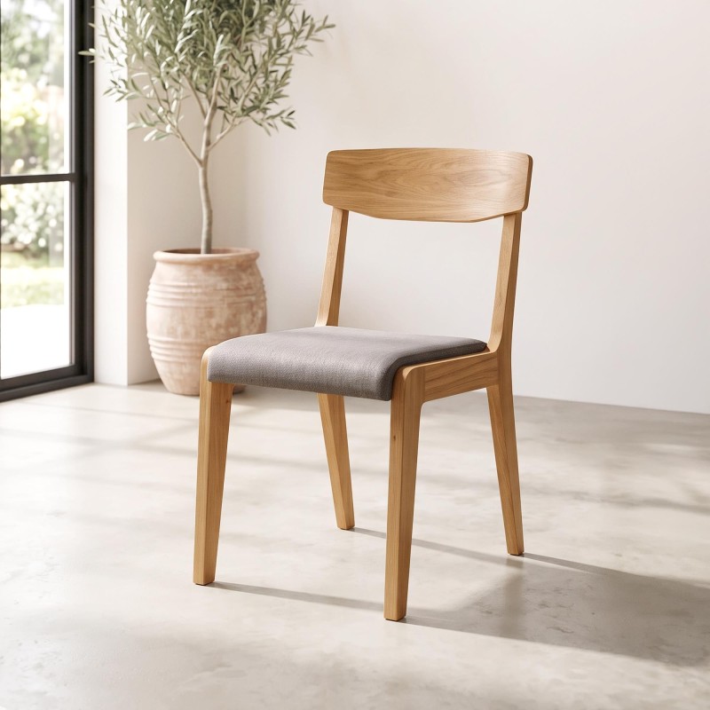 Chaise de salle à manger en bois de chêne et tissu gris - Skog