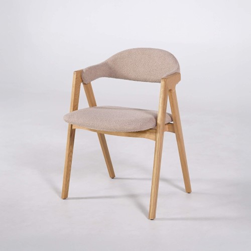 Chaise en bois naturel et tissu bouclette beige - Lykke