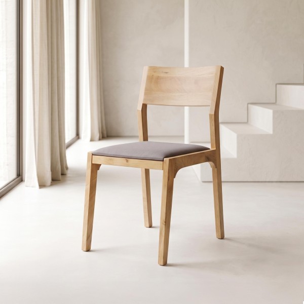 Chaise en bois naturel et tissu gris - Elegance