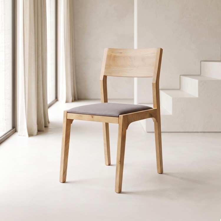Chaise en bois naturel et tissu gris - Elegance