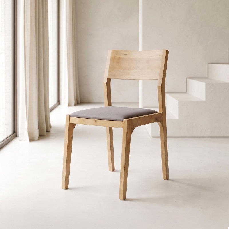 Chaise en bois naturel et tissu gris - Elegance